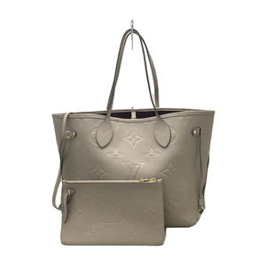 Louis Vuitton Neverfull MM Monogram Implant Leather Tote Bag Beige